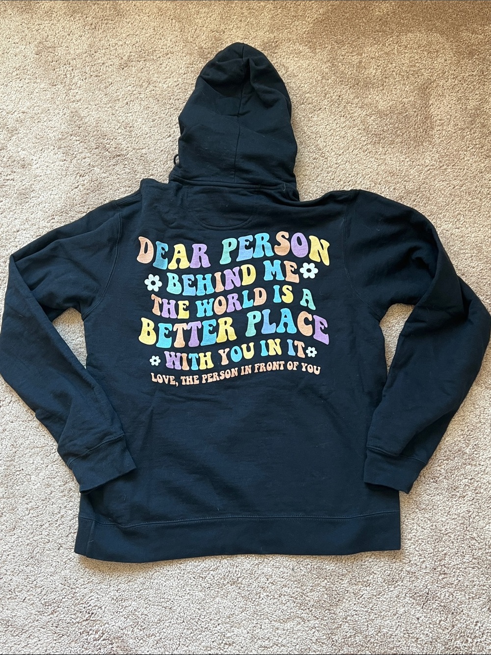 Black Hoodie with Multicolor Positive Message - Picture 1 of 6